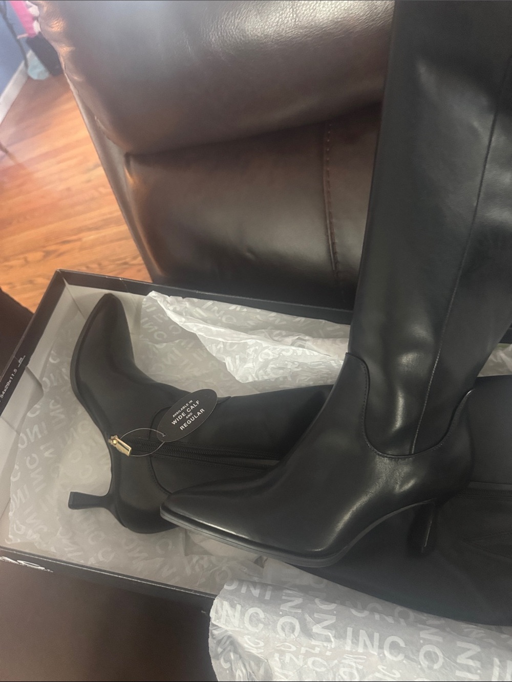 INC International Concepts Black Knee-High Pointed-Toe Heeled Boots
